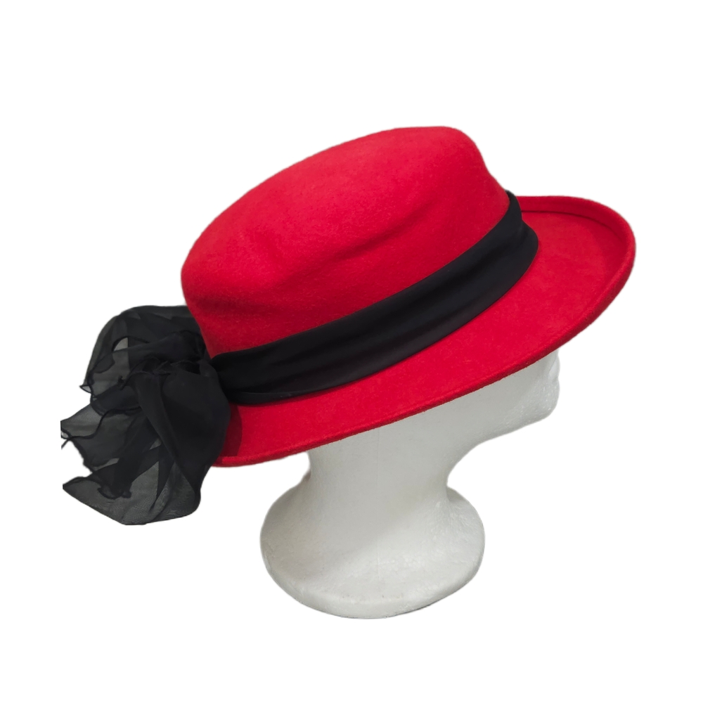 Vintage ARLIN 100% Wool Ribbon Hatband Chiffon Bow Cloche/Wide Brimmed Dress Hat